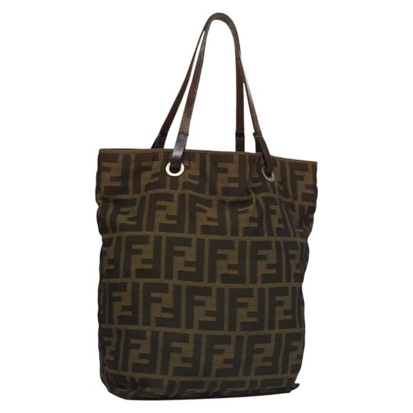 FENDI Zucca Canvas Hand Bag Brown Black Auth - Picture 1 of 16